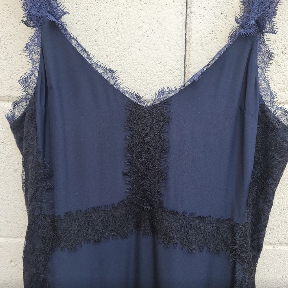 La Ligne | Maggie Lace Slipdress  Silk In Midnight Navy Black - Picture 7 of 13